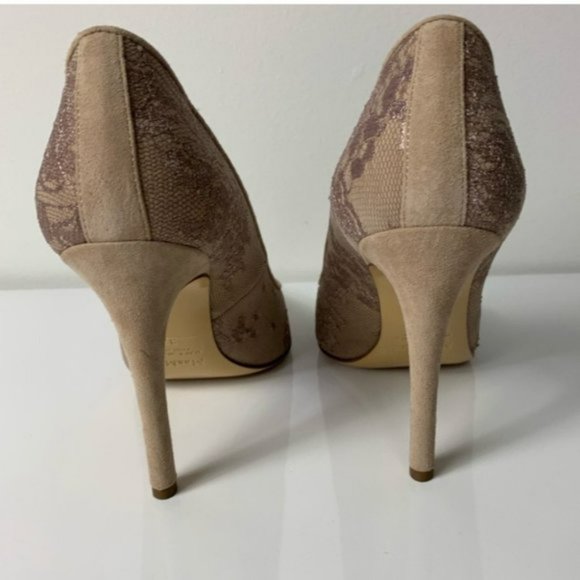 NIB MaxMara Leccio nude lace high heels pointed toe taupe 37.5 - Picture 3 of 7